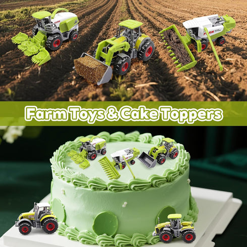 5 Pack Set 3+ Diecast Farm Tractor Toys, Mini Farm Vehicle with Combine Harvester, Forage Harvester and Trucks, Metal