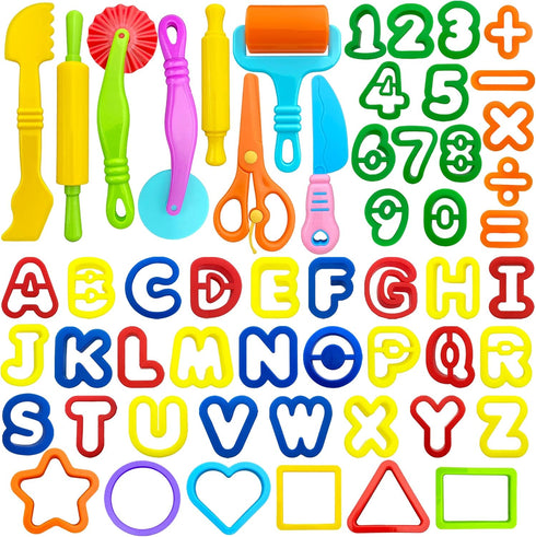 55 PCS Playdough Tools Set for Kids, Play Dough Accessories, Plastic Playdough Cutters, Rollers, and Dough Scissors