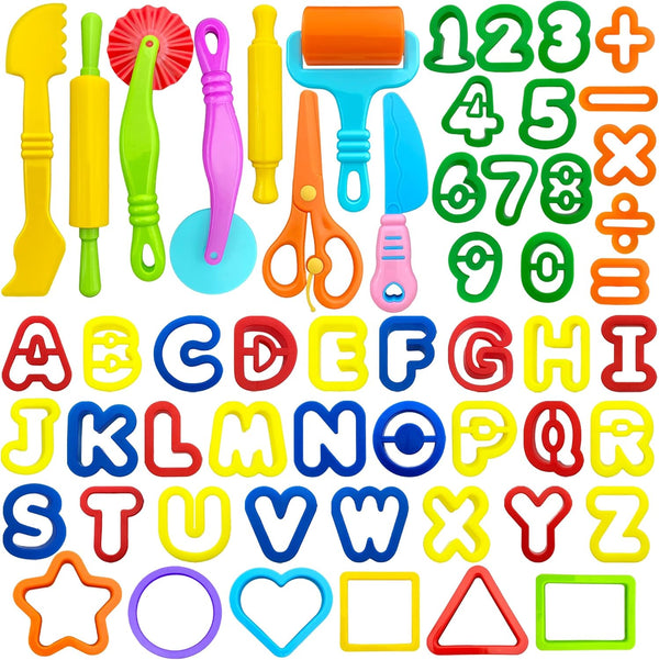 55 PCS Playdough Tools Set for Kids, Play Dough Accessories, Plastic Playdough Cutters, Rollers, and Dough Scissors