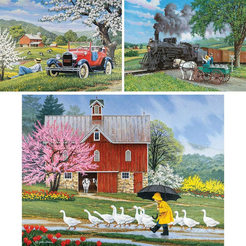Set 300 Country 16" 20" Bits and Pieces Value of Three Piece Jigsaw Puzzles for Adults Old Farm Town Jigsaw Puzzles by
