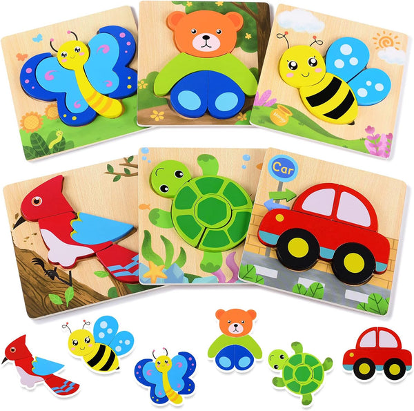 Magifire Wooden Puzzles for Toddlers 1-3, Set of 6 Montessori Baby Puzzles with Storage Bag