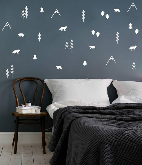 Woodland Animals, Trees and Mountains Wall Decals, Vinyl Stickers for Nursery, Bedroom, Living Room Room Decor A44