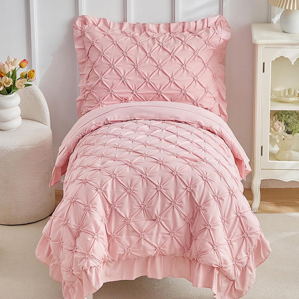 DuShow Princess Toddler Bedding Set for Girls,4 Pieces Ruffles Toddler Bed Set,Ultra