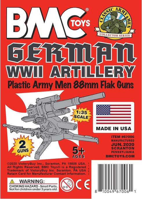 BMC Toys WW2 88mm 2pc BMC Classic German Artillery - Gray Plastic Army Men Accessories