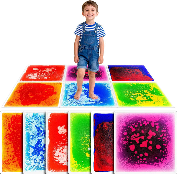 Toddler Sensory Liquid Floor Mats - 6-Piece Liquid Play Mat Pack, 12"