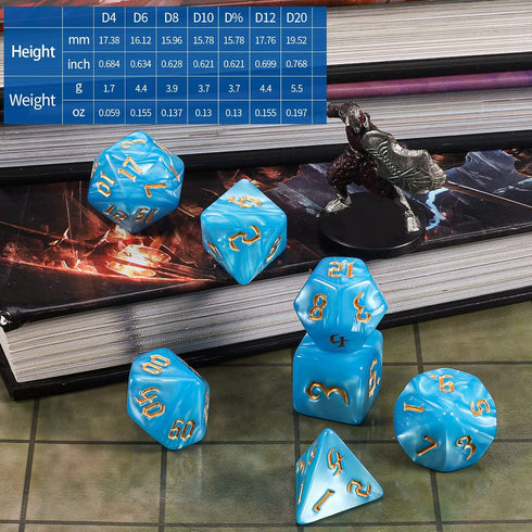 Set CiaraQ DND Polyhedral Dice with Dice Bag for Dungeons and Dragons RPG MTG Role Playing Table Games (Blue + Gold