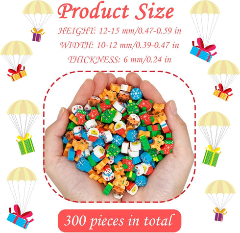 300 Pieces Christmas Mini Erasers Assortment for Kids Pencil Erasers Bulk Party Favor Gift
