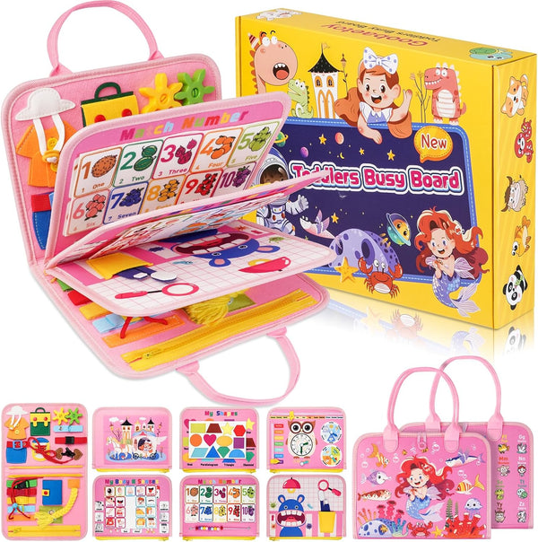 Busy Board Montessori Toys for 1-4 Year Old Girls, Sensory Toys for Toddlers, Educational Preschool Learning Activities