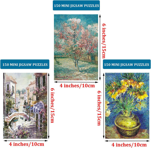 3 Pack Mini Jigsaw Puzzles 150 Pieces for Adults - Small 6 x 4 Inches House Entertainment Toys Home Decor