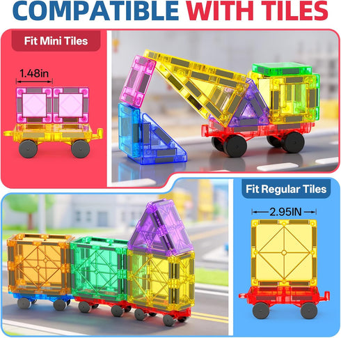 8PCS Set 3+ Magnetic Tiles Mini Cars Construction Compatible with Mini & Major Tiles, Magnet Car Easter Toys for Year