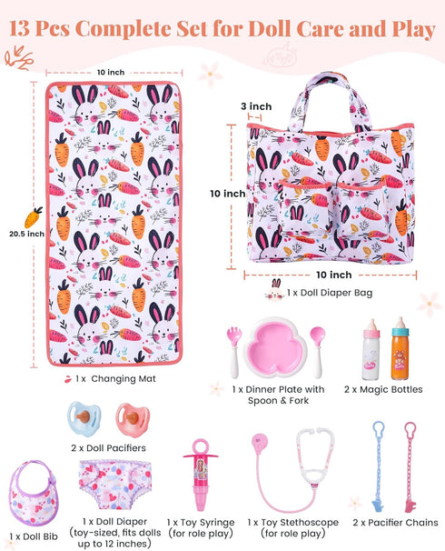Set, 1520 Inch BABESIDE Baby Doll Diaper Bag Portable Storage with Cute Print, Perfect for Pretend Play & Role Play