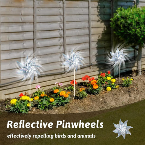10 Pack Reflective Pinwheels for Yard and Garden - Wind Spinners Outdoor Bird Scare Devices