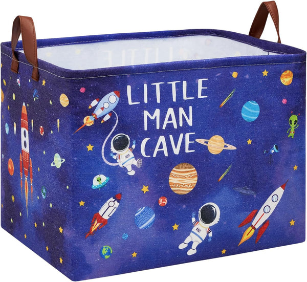 Astronaut Nursery Basket Laundry Hamper,Space Storage Basket with Inspirational Quotes, Planets Boy