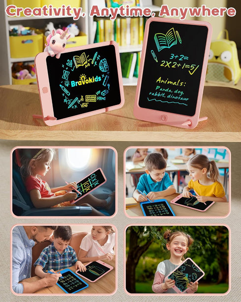 bravokids 10 Inch Drawing Tablet for Girls, Colorful LCD Writing Tablet for Kids, Erasable Drawing Pad for Toddler