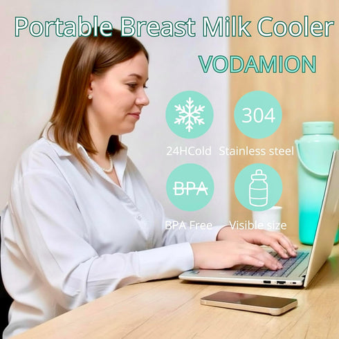 VODAMION 24H+ Portable Breast Milk Cooler Bottle Cooling, Stainless Steel Insulated Breastmilk Storage for Work
