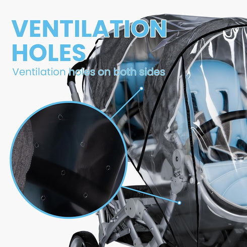 bemece Double Stroller Rain Cover, Weather Shield Double Stroller for Front and Rear Seats Twin Stroller, Baby Outdoor