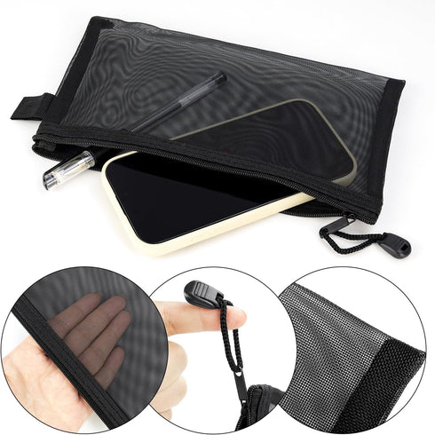 yuntop 6 (A4) PCS Mesh Pouch, Black Nylon Mesh Cosmetic Zipper Bags for Home Office Purse Diaper Bag