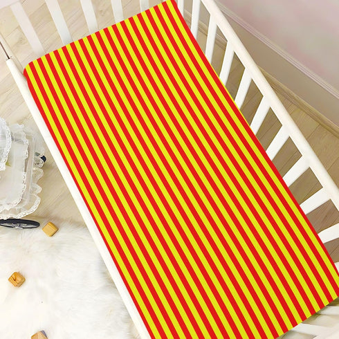 Pigsaly 27x39 Inch Crib Sheets Red Yellow Vertical Stripes Baby Sheet for Standard Crib Mattress Boys Girls Toddler Bed