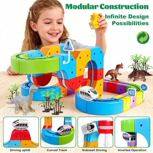 Set 3D 3 4 5 6 7 8 (95PCS) Electric Train for Kids,Infinity Racer Train,Educational STEM Learning Toy,Anti-Gravity