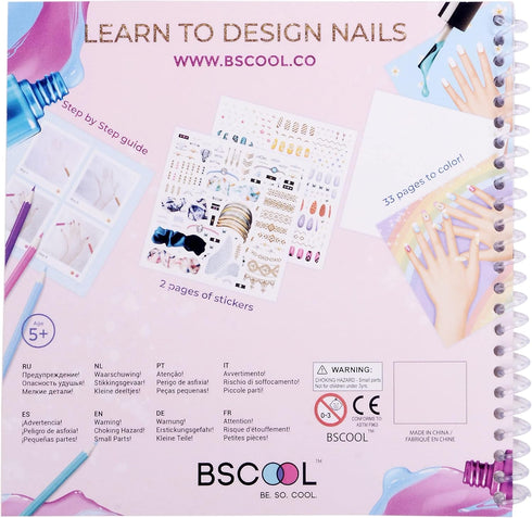 5 BSCOOL - Drawing, Coloring & Activity Book. Nail Design Book with Stickers and Guides. Fashion Design Sketchbook