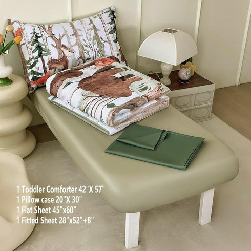 CKOU CCOO 4 Set, Set Set Pieces Woodland Animal Toddler Bedding Forest Deer Bear Fox Bed Comforter for Boys Girls, Cute