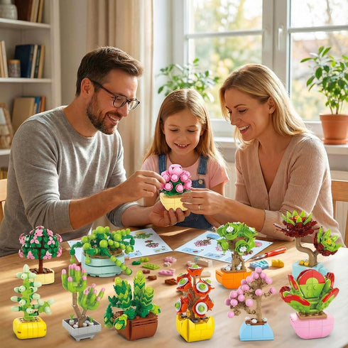 BIZNESMEN 12 Pack Set, 1255 6+, Succulent & Flower Building Block PCS Botanical Garden DIY Kit STEM Toy Gift for Girls
