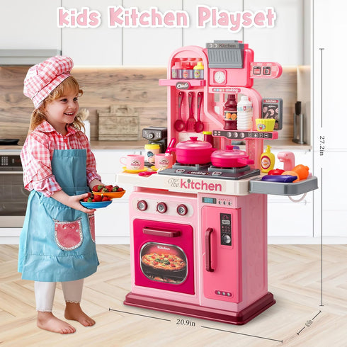 Kids Kitchen Playset - 53pcs Cooking Stove, Play Sink, Oven, Realistic Lights & Sounds, Pretend Play Toys for Toddlers