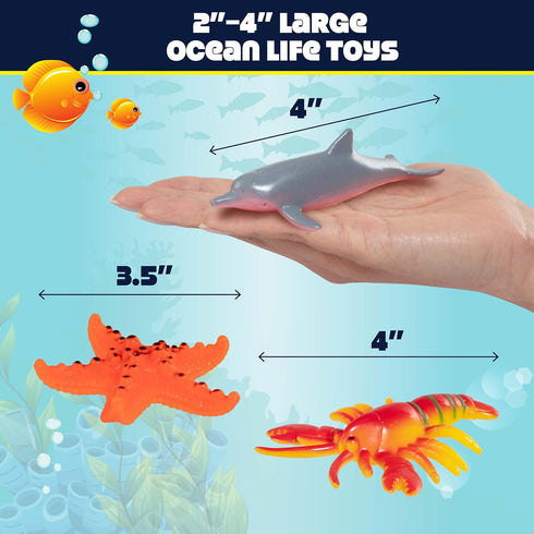 Set (30PCS) Playset Ocean Animal Toy Figures Marine Life Sea Creatures with Sharks, Dolphins, Turtles, Crabs & More