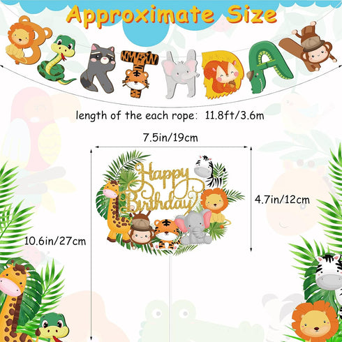 Clabby 2 Pieces Happy Birthday Banner Cupcake Topper Safari Animals Jungle Theme Party Supplies Baby Shower Decorations