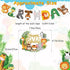 Clabby 2 Pieces Happy Birthday Banner Cupcake Topper Safari Animals Jungle Theme Party Supplies Baby Shower Decorations