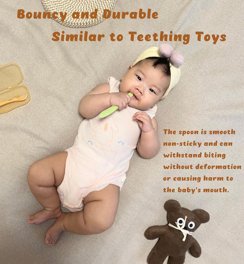 Baby Spoons Set, First Stage Feeding for Baby, Soft Silicone Toddler Spoon with Travel Case, Gum-Friendly, BPA Free,