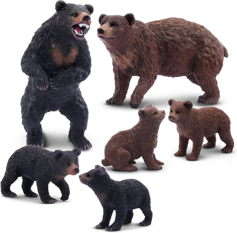 Toymany 6PCS Bear Figurines, Realistic Forest Animals Bear Family Toy Set for Kids