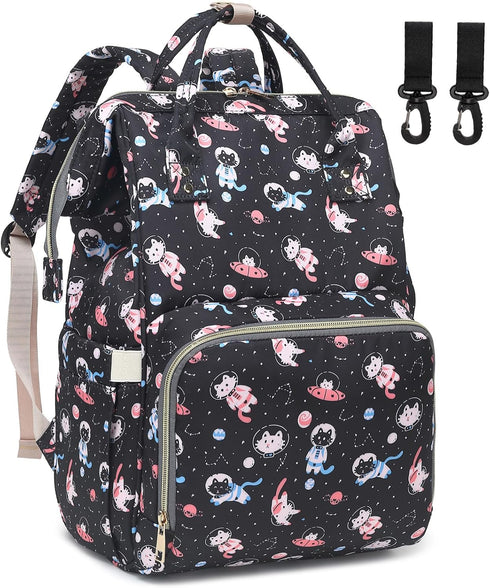 Dezcrab Cat Baby Diaper Bag Backpack for Women, Large Capacity Waterproof Maternity Travel