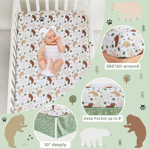 lasoftan 3 Set, Set Set Piece Baby Crib Bedding Infant Nursery Bed Decor with Quilt + Fitted Crib Sheet + Skirt, Baby