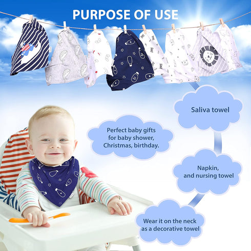 Set 8 DOKMA Organic Cotton Baby Drool Bibs - Bandana Teething Bibs for Baby - Bandana Drool Bibs - Ultra Soft, No