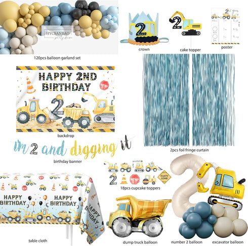 HYCSANBAO 2 2nd 2nd Construction Birthday Party Supplies for Year Old Boy, Birthday Decorations For Boys, Dump Truck