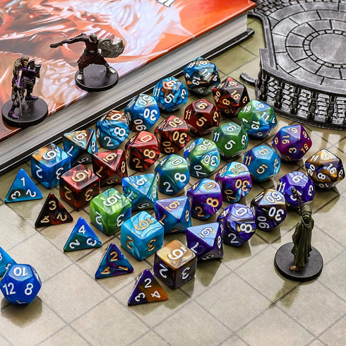 CiaraQ Polyhedral Dice Set (35 Pieces) with Black Pouches - 5 Complete Double-Colors Dice Sets for Dungeons and Dragons