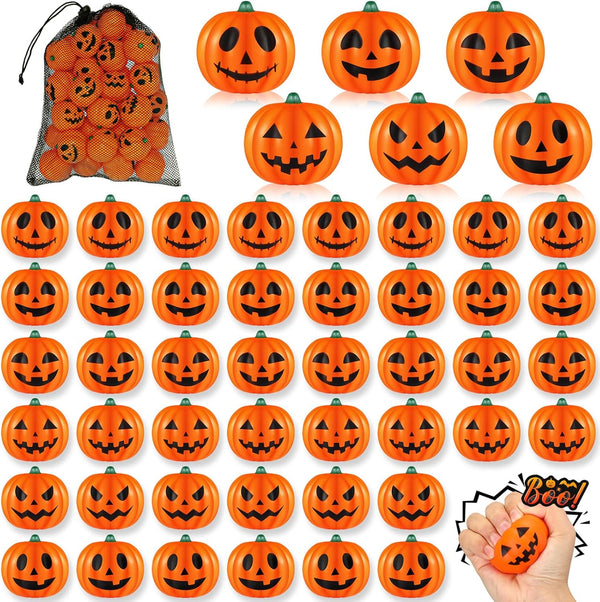 Leyndo 50 Pcs 2 Inch Halloween Pumpkin Stress Balls Mini Foam Relief