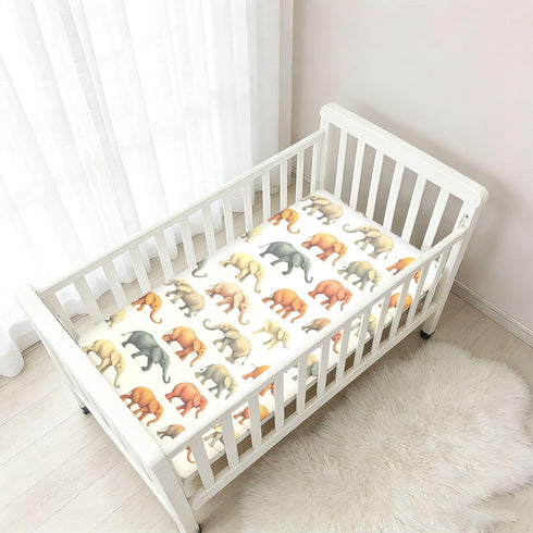 Mazeann 52" 28" 9" Vintage Elephant Crib Sheets Soft Breathable Fitted Cotton Baby Crib Sheets Mattress Cover for Girl