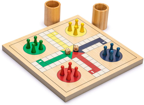 2-in-1 Set 11.3 inches Yellow Mountain Imports Reversible Wooden Snakes and Ladders, Ludo Game
