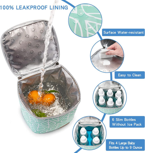 Pack 4 9 Breast Milk Cooler Bag with Ice Fits Baby Bottles Up to Ounce, Baby Bottle Bag for Nursing Mom Daycare-Green