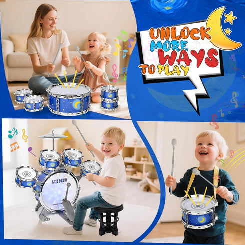 MusicForset Set 2-5 Kids Drum for Toddlers Ages - Musical Toy with Stool, Perfect Birthday Xmas Gift for Boys & Girls