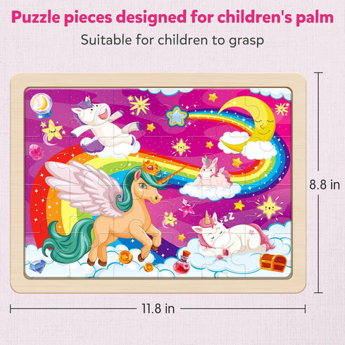 SYNARRY Large Unicorn Princess Fairy Wooden Puzzles Gift Box (12.2*9.4 in) - 24 Pcs for Kids Ages 4-6