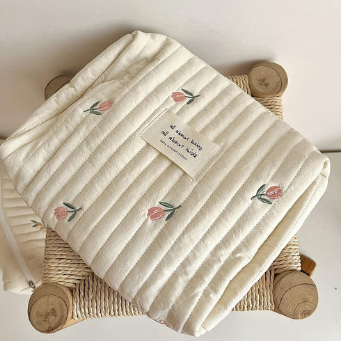 Baby Stroller Storage Bag, Diaper Organizer Pouches, Embroidered Mommy Bag for Outdoor Infant Carriages