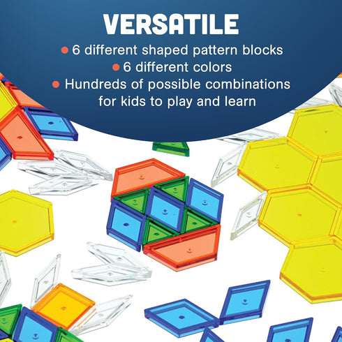Constructive Playthings Translucent Pattern Blocks, STEM Toys, Light Table Manipulatives, Set of 147 Blocks
