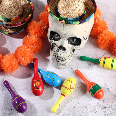 36 6 Hungdao Pcs Mini Mexican Fiesta Wooden Maracas Bulk Designs Wooden Maracas Noisemaker for Fiesta Party Favors
