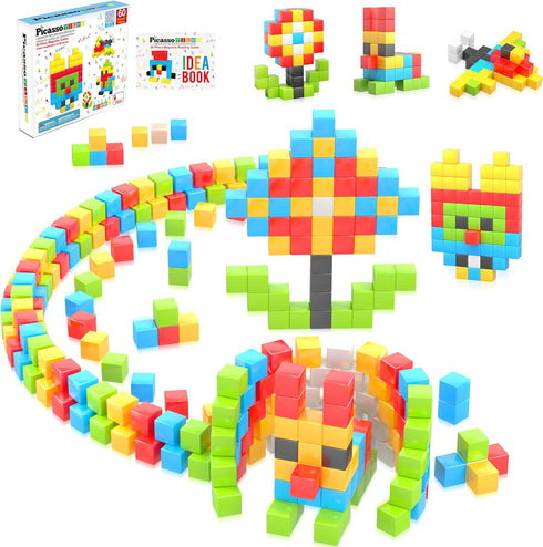 PicassoTiles 60pc Magnetic Puzzle Cube Building Set 1 Inch 3D Blocks STEM