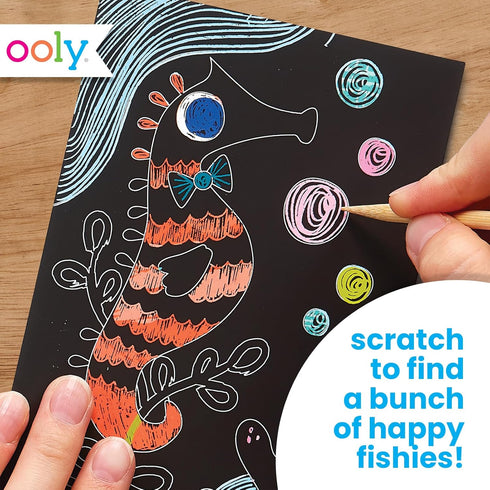 Ooly Mini Scratch & Scribble Art Kit, Friendly Fish, Colorful Scratch Book for Kids Ages 6 and Up, Creative Activity