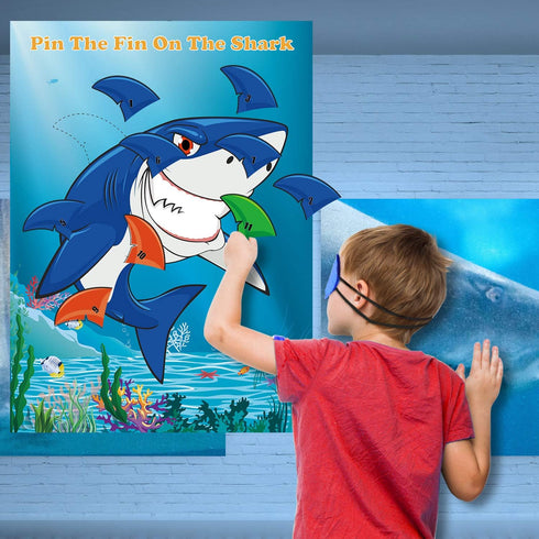 FEPITO Pin The Fin on The Shark Game, 24 Pcs Fins for Shark Birthday Party Decoration Supplies