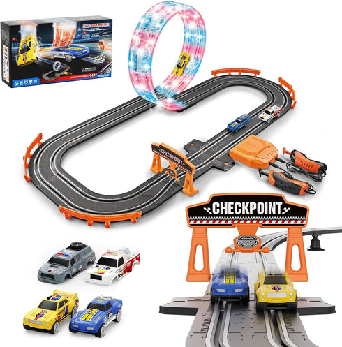 2-in-1 Slot Car Race Track Sets - Electric Race Car Track with
